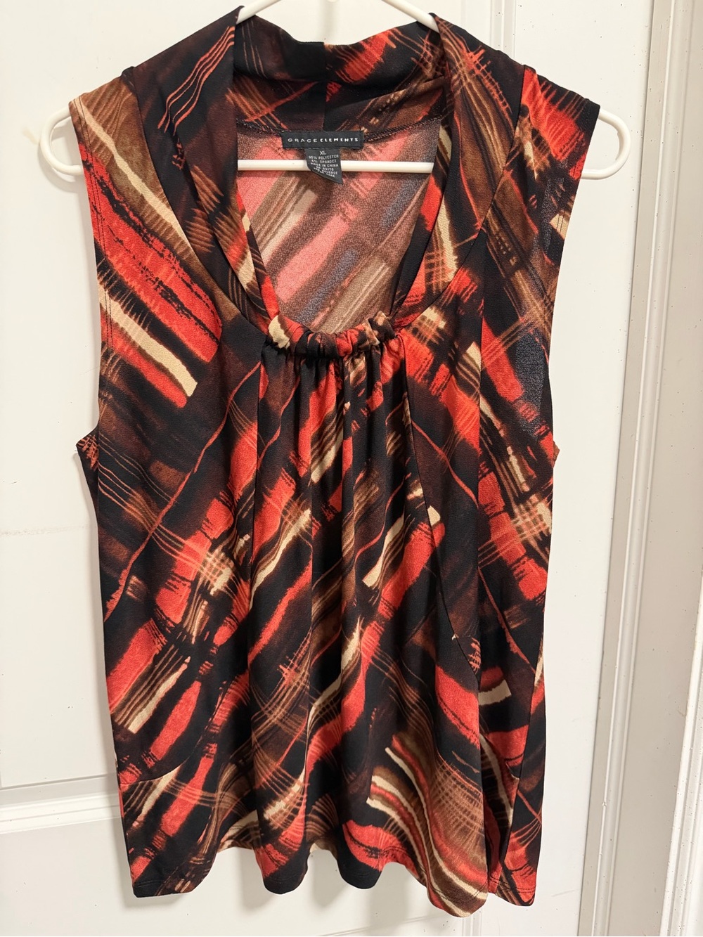 Grace Elements coral & Brown Printed Sleeveless blouse